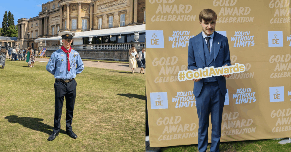 Our two students stood recieving their DofE awards
