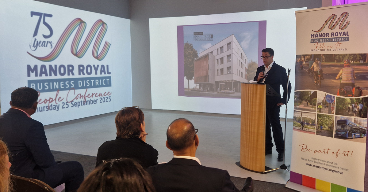 A picture of Paul Rolfe giving a speech at the recent event