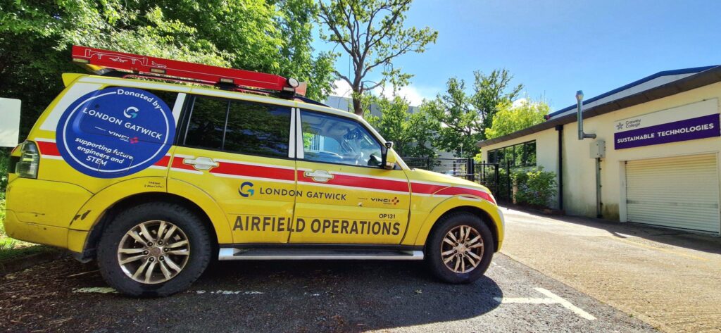 The new Gatwick Airport donated car positioned outside the college